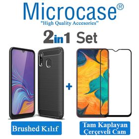 Microcase Samsung Galaxy A30 Brushed Carbon Fiber Silikon Siyah Kılıf