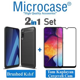 Microcase Samsung Galaxy A50 Brushed Carbon Fiber Silikon Siyah Kılıf