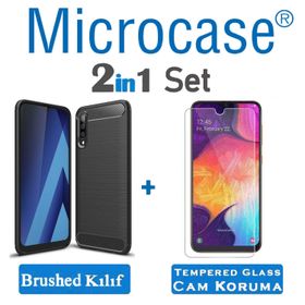 Microcase Samsung Galaxy A50 Brushed Carbon Fiber Silikon Siyah Kılıf