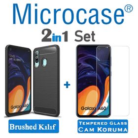 Microcase Samsung Galaxy A60 Brushed Carbon Fiber Siyah Silikon Kılıf