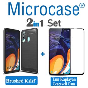 Microcase Samsung Galaxy A60 Brushed Carbon Fiber Siyah Silikon Kılıf