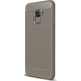 Microcase Samsung Galaxy A8 Plus A730F Brushed Carbon Silikon Tempered Cam + Gri Kılıf