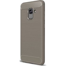 Microcase Samsung Galaxy A8 Plus A730F Brushed Carbon Silikon Tempered Cam + Gri Kılıf