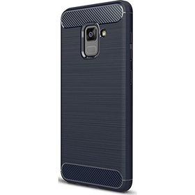 Microcase Samsung Galaxy A8 Plus A730F Brushed Carbon Silikon Tempered Cam + Lacivert Kılıf