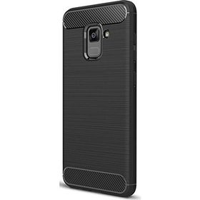 Microcase Samsung Galaxy A8 Plus A730F Brushed Carbon Silikon Tempered Cam + Siyah Kılıf
