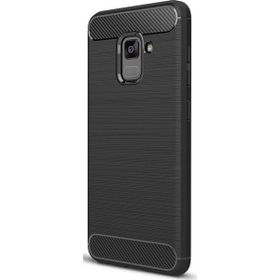 Microcase Samsung Galaxy A8 Plus A730F Brushed Carbon Silikon Tempered Cam + Siyah Kılıf