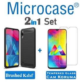 Microcase Samsung Galaxy M10 Brushed Carbon Fiber Silikon Siyah Kılıf