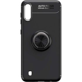 Microcase Samsung Galaxy M10 Focus Serisi Yüzük Standlı Siyah Silikon Kılıf