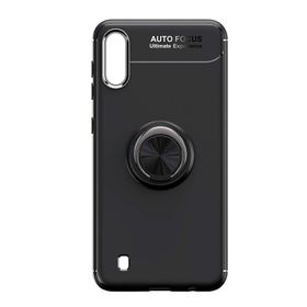 Microcase Samsung Galaxy M10 Focus Serisi Yüzük Standlı Siyah Silikon Kılıf