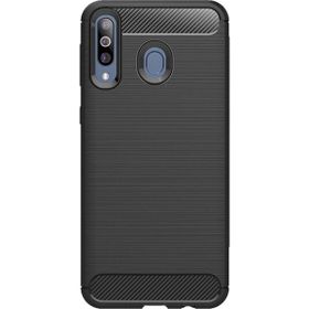 Microcase Samsung Galaxy M30 Brushed Carbon Fiber Siyah Silikon Kılıf
