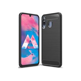 Microcase Samsung Galaxy M30 Brushed Carbon Fiber Siyah Silikon Kılıf