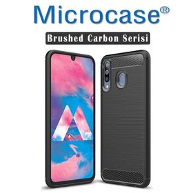 Microcase Samsung Galaxy M30 Brushed Carbon Fiber Siyah Silikon Kılıf