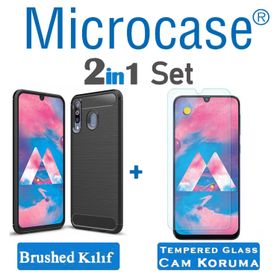 Microcase Samsung Galaxy M30 Brushed Carbon Fiber Siyah Silikon Kılıf