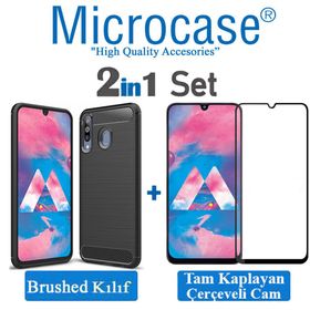 Microcase Samsung Galaxy M30 Brushed Carbon Fiber Siyah Silikon Kılıf
