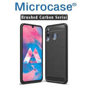 Microcase Samsung Galaxy M30 Brushed Carbon Fiber Siyah Silikon Kılıf