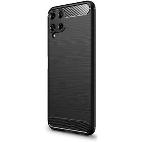 Microcase Samsung Galaxy M32 Brushed Carbon Fiber Silikon Siyah Cep Telefonu Kılıfı