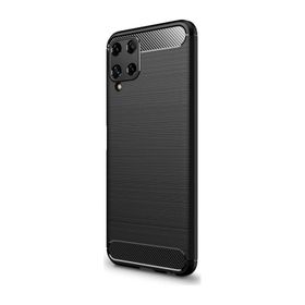 Microcase Samsung Galaxy M32 Brushed Carbon Fiber Silikon Siyah Cep Telefonu Kılıfı