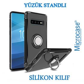 Microcase Samsung Galaxy S10 Yüzük Standlı Armor Silikon Siyah Kılıf