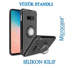 Microcase Samsung Galaxy S10E Yüzük Standlı Armor Silikon Siyah Kılıf