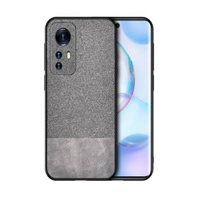 Microcase Xiaomi Mi 12 Lite Fabrik Kumas ve Deri Desen Gri Kılıf