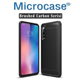 Microcase Xiaomi Mi 9 Explorer Brushed Carbon Fiber Silikon Siyah Kılıf
