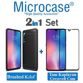 Microcase Xiaomi Mi 9 Explorer Brushed Carbon Fiber Silikon Siyah Kılıf