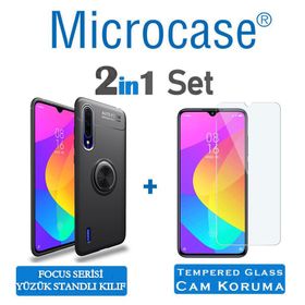 Microcase Xiaomi Mi 9 Focus Serisi Yüzük Standlı Siyah Silikon Kılıf