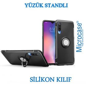 Microcase Xiaomi Mi 9 Yüzük Standlı Armor Silikon Siyah Kılıf