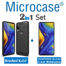 Microcase Xiaomi Mi Mix 3 Brushed Carbon Fiber Silikon TPU Siyah Kılıf