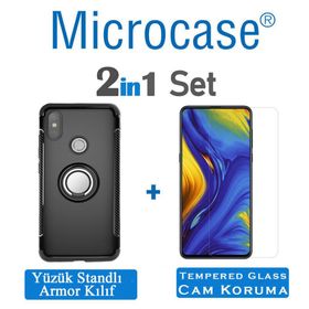 Microcase Xiaomi Mi Mix 3 Yüzük Standlı Armor Siyah Silikon Kılıf