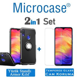 Microcase Xiaomi Redmi 7 Yüzük Standlı Armor Siyah Silikon Kılıf