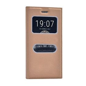 Microsonic 10534 Vestel Venüs V3 5010 Altın Gizli Mıknatıslı Dual View Delux Kılıf