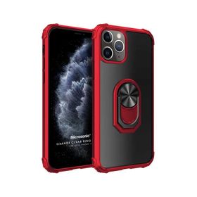 Microsonic Apple iPhone 11 Pro Grande Clear Ring Holder Siyah Kırmızı Cep Telefonu Kılıfı