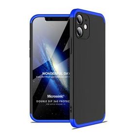 Microsonic Apple iPhone 12 Double Dip 360 Protective Siyah Mavi Cep Telefonu Kılıfı