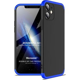 Microsonic Apple iPhone 12 Double Dip 360 Protective Siyah Mavi Cep Telefonu Kılıfı