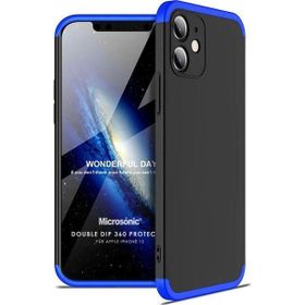 Microsonic Apple iPhone 12 Double Dip 360 Protective Siyah Mavi Cep Telefonu Kılıfı