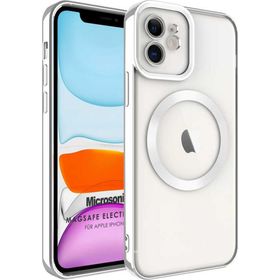 Microsonic Apple iPhone 12 Magsafe Luxury Electroplate Gümüş Cep Telefonu Kılıfı