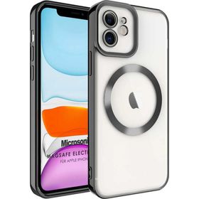 Microsonic Apple iPhone 12 Magsafe Luxury Electroplate Siyah Cep Telefonu Kılıfı