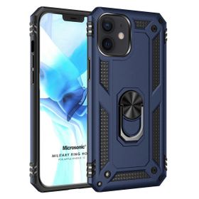 Microsonic Apple iPhone 12 Military Ring Holder Lacivert Cep Telefonu Kılıfı