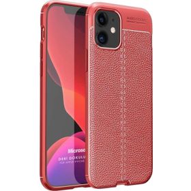 Microsonic Apple iPhone 12 Mini Deri Dokulu Silikon Kırmızı Cep Telefonu Kılıfı
