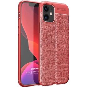 Microsonic Apple iPhone 12 Mini Deri Dokulu Silikon Kırmızı Cep Telefonu Kılıfı