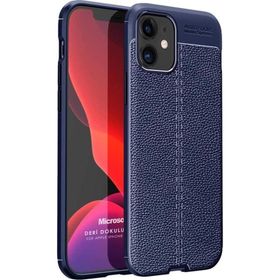 Microsonic Apple iPhone 12 Mini Deri Dokulu Silikon Lacivert Cep Telefonu Kılıfı