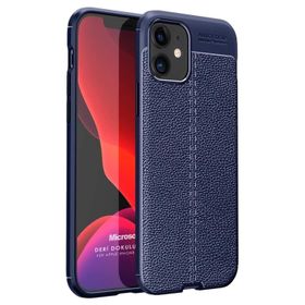 Microsonic Apple iPhone 12 Mini Deri Dokulu Silikon Lacivert Cep Telefonu Kılıfı