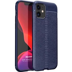 Microsonic Apple iPhone 12 Mini Deri Dokulu Silikon Lacivert Cep Telefonu Kılıfı