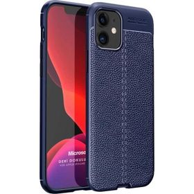Microsonic Apple iPhone 12 Mini Deri Dokulu Silikon Lacivert Cep Telefonu Kılıfı