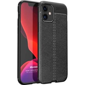 Microsonic Apple iPhone 12 Mini Deri Dokulu Silikon Siyah Cep Telefonu Kılıfı