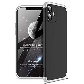 Microsonic Apple iPhone 12 Mini Double Dip 360 Protective Siyah Gri Kılıf