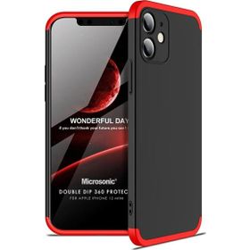Microsonic Apple iPhone 12 Mini Double Dip 360 Protective Siyah Kırmızı Cep Telefonu Kılıfı