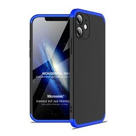 Microsonic Apple iPhone 12 Mini Double Dip 360 Protective Siyah Mavi Cep Telefonu Kılıfı