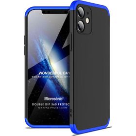Microsonic Apple iPhone 12 Mini Double Dip 360 Protective Siyah Mavi Cep Telefonu Kılıfı